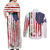 American Flag Fishing Couples Matching Off Shoulder Maxi Dress and Long Sleeve Button Shirt Lure and Hook Elements and Custom Name Print - Wonder Print Shop