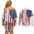 American Flag Fishing Couples Matching Off Shoulder Short Dress and Long Sleeve Button Shirt Lure and Hook Elements and Custom Name Print - Wonder Print Shop