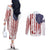 American Flag Fishing Couples Matching Off The Shoulder Long Sleeve Dress and Long Sleeve Button Shirt Lure and Hook Elements and Custom Name Print - Wonder Print Shop