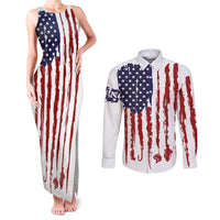 American Flag Fishing Couples Matching Tank Maxi Dress and Long Sleeve Button Shirt Lure and Hook Elements and Custom Name Print - Wonder Print Shop