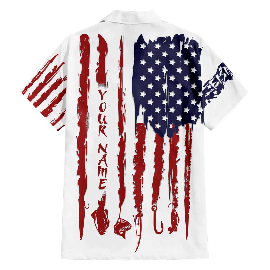 American Flag Fishing Family Matching Long Sleeve Bodycon Dress and Hawaiian Shirt Lure and Hook Elements and Custom Name Print - Wonder Print Shop