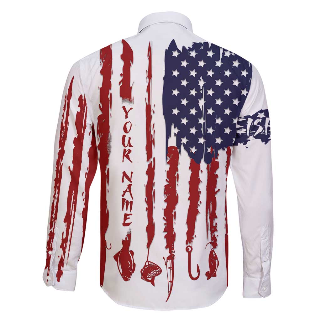 American Flag Fishing Family Matching Long Sleeve Bodycon Dress and Hawaiian Shirt Lure and Hook Elements and Custom Name Print - Wonder Print Shop