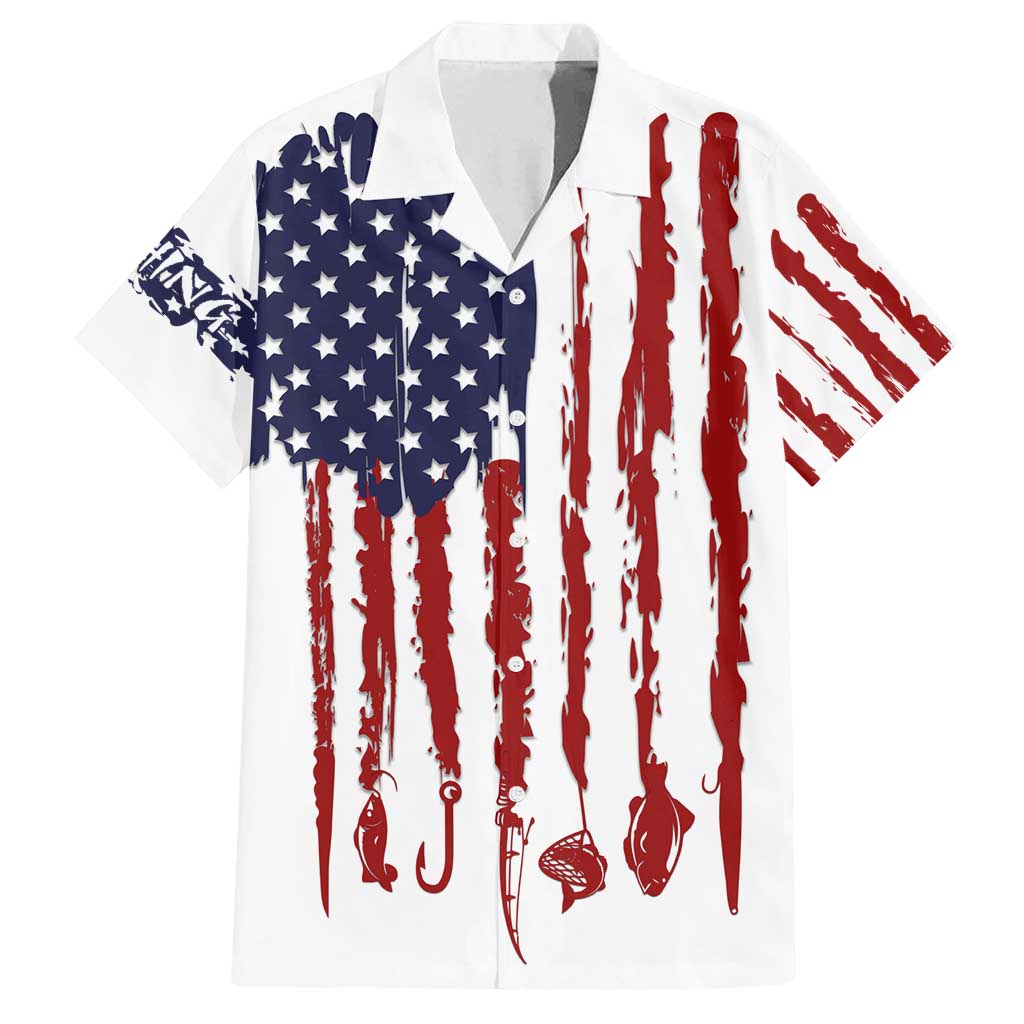 American Flag Fishing Family Matching Off Shoulder Short Dress and Hawaiian Shirt Lure and Hook Elements and Custom Name Print - Wonder Print Shop