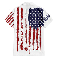 American Flag Fishing Family Matching Off Shoulder Short Dress and Hawaiian Shirt Lure and Hook Elements and Custom Name Print - Wonder Print Shop