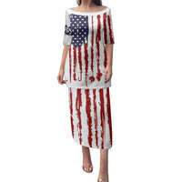 American Flag Fishing Family Matching Puletasi and Hawaiian Shirt Lure and Hook Elements and Custom Name Print - Wonder Print Shop
