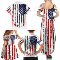 American Flag Fishing Family Matching Summer Maxi Dress and Hawaiian Shirt Lure and Hook Elements and Custom Name Print - Wonder Print Shop