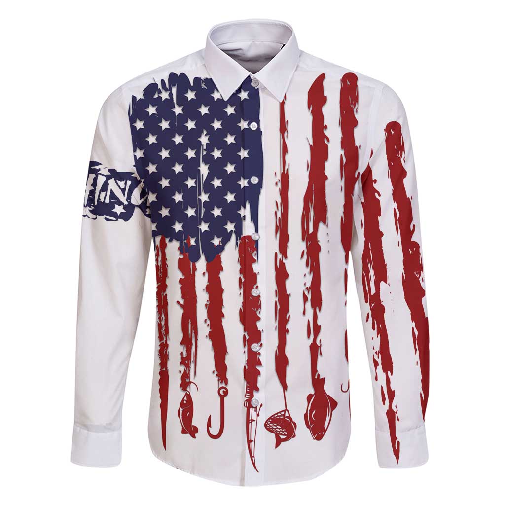 American Flag Fishing Family Matching Summer Maxi Dress and Hawaiian Shirt Lure and Hook Elements and Custom Name Print - Wonder Print Shop