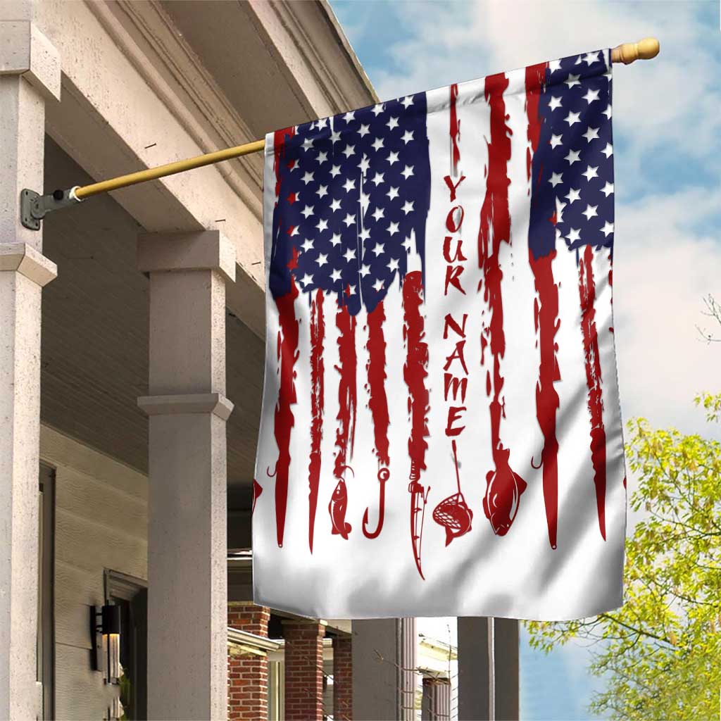 American Flag Fishing Garden Flag Lure and Hook Elements and Custom Name Print - Wonder Print Shop