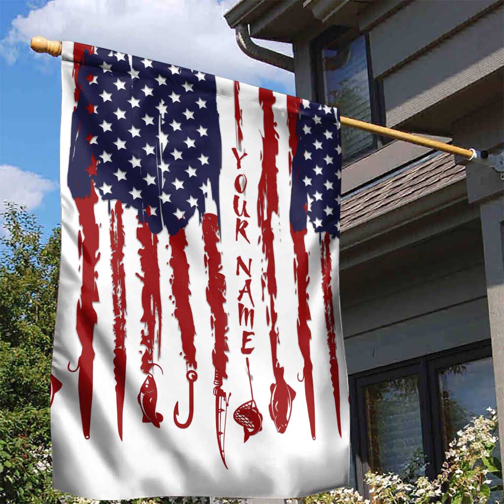 American Flag Fishing Garden Flag Lure and Hook Elements and Custom Name Print - Wonder Print Shop