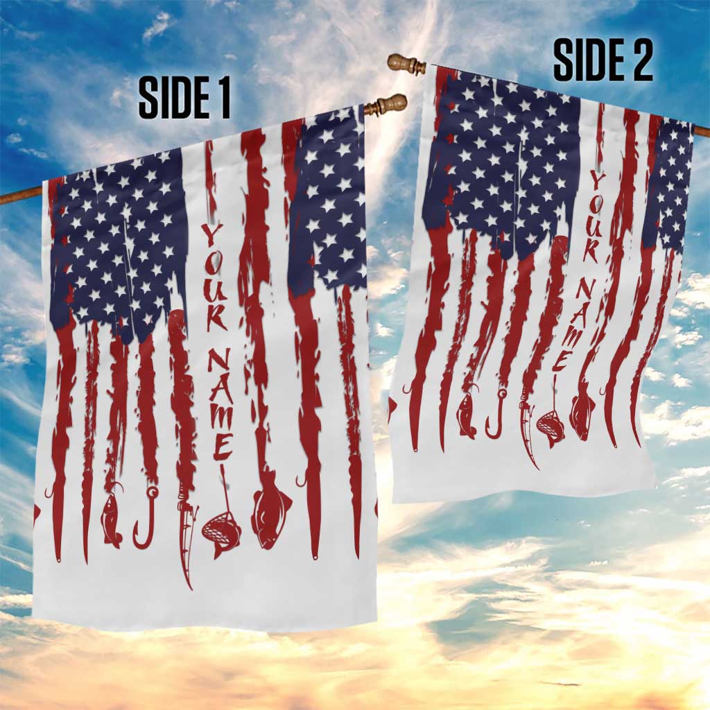 American Flag Fishing Garden Flag Lure and Hook Elements and Custom Name Print - Wonder Print Shop