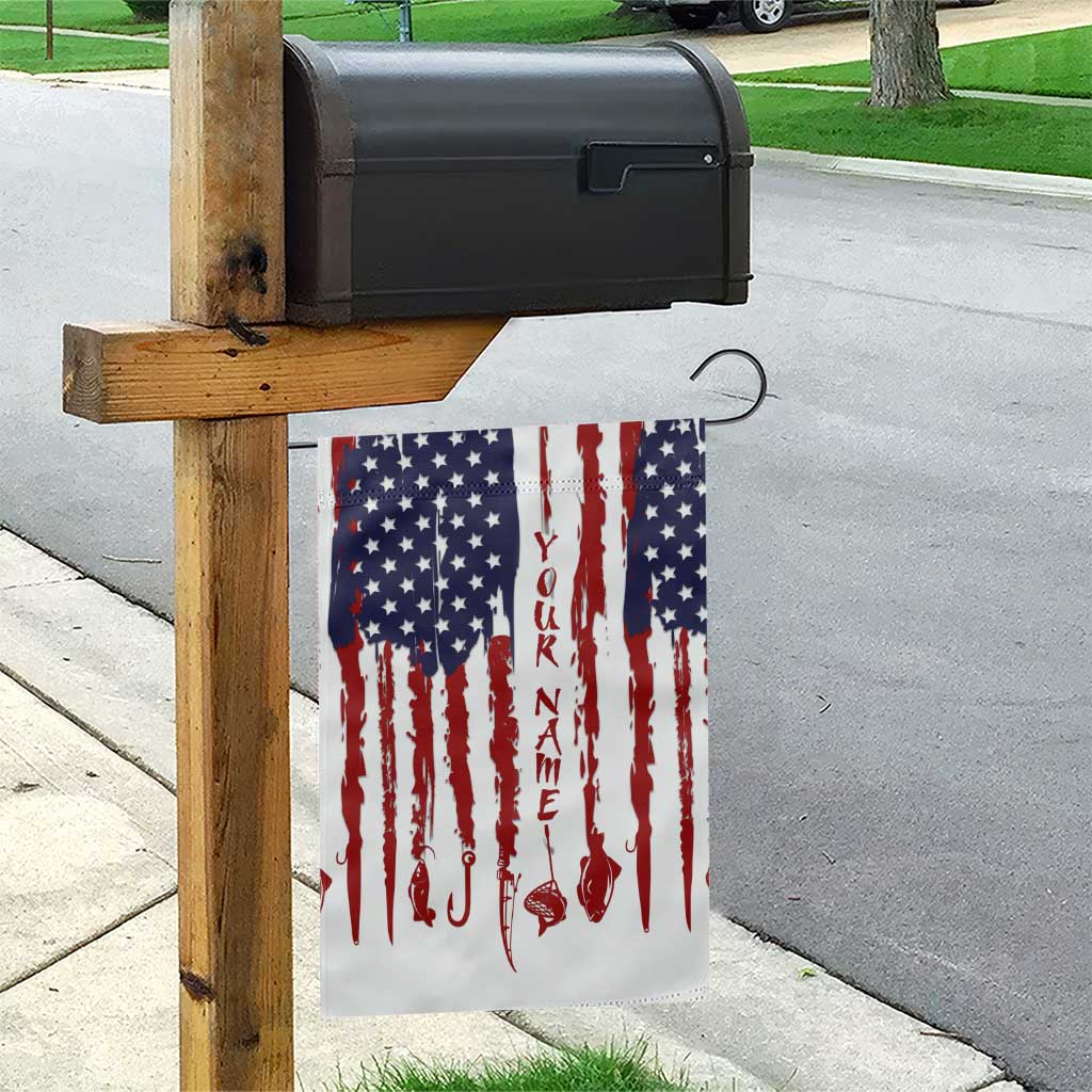 American Flag Fishing Garden Flag Lure and Hook Elements and Custom Name Print - Wonder Print Shop