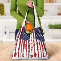 American Flag Fishing Grocery Bag Lure and Hook Elements and Custom Name Print - Wonder Print Shop