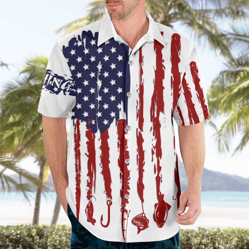 American Flag Fishing Hawaiian Shirt Lure and Hook Elements and Custom Name Print - Wonder Print Shop