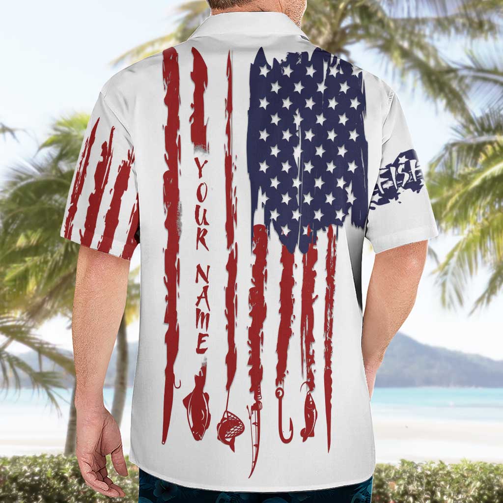 American Flag Fishing Hawaiian Shirt Lure and Hook Elements and Custom Name Print - Wonder Print Shop