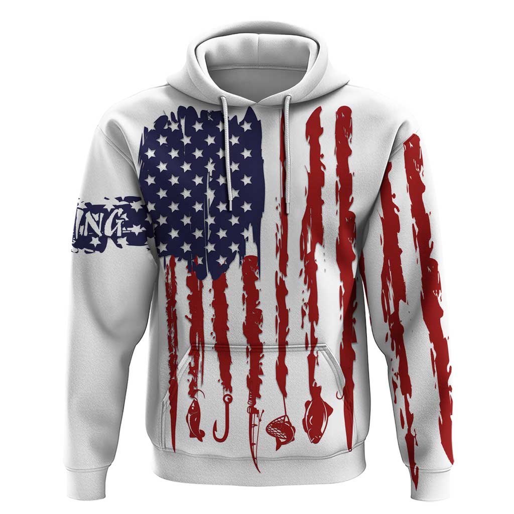 American Flag Fishing Hoodie Lure and Hook Elements and Custom Name Print - Wonder Print Shop