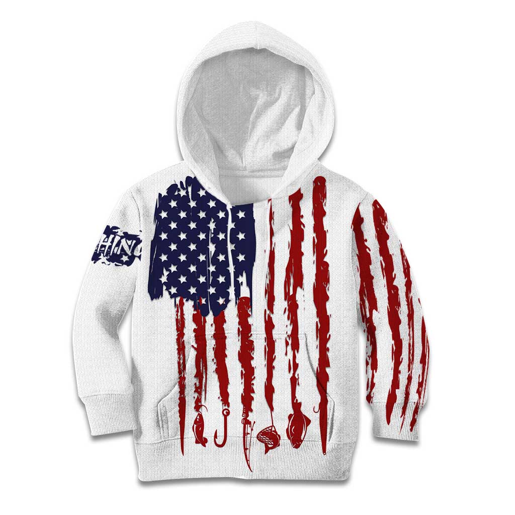 American Flag Fishing Kid Hoodie Lure and Hook Elements and Custom Name Print - Wonder Print Shop