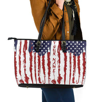 American Flag Fishing Leather Tote Bag Lure and Hook Elements and Custom Name Print - Wonder Print Shop