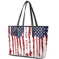 American Flag Fishing Leather Tote Bag Lure and Hook Elements and Custom Name Print - Wonder Print Shop