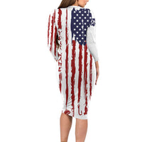 American Flag Fishing Long Sleeve Bodycon Dress Lure and Hook Elements and Custom Name Print - Wonder Print Shop