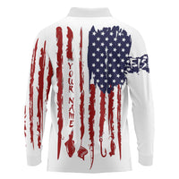 American Flag Fishing Long Sleeve Polo Shirt Lure and Hook Elements and Custom Name Print - Wonder Print Shop