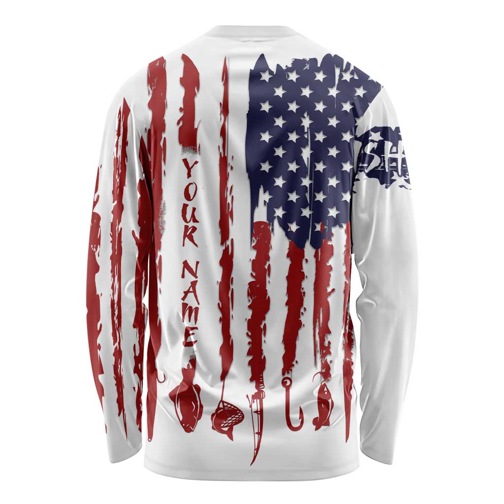 American Flag Fishing Long Sleeve Shirt Lure and Hook Elements and Custom Name Print - Wonder Print Shop