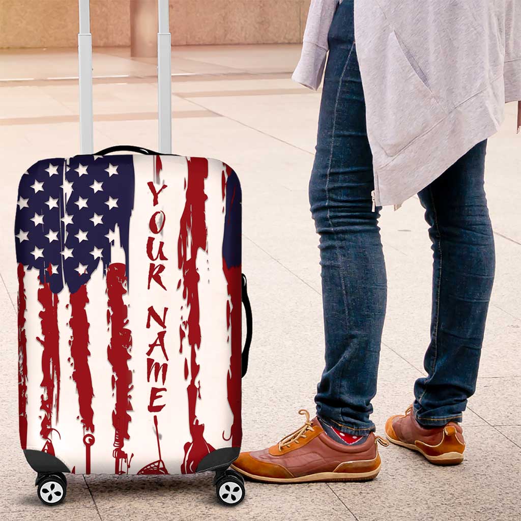 American Flag Fishing Luggage Cover Lure and Hook Elements and Custom Name Print - Wonder Print Shop