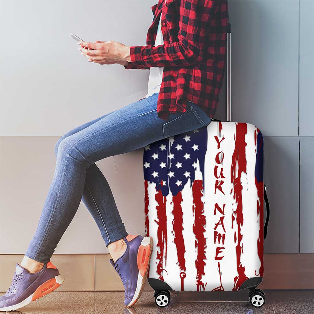American Flag Fishing Luggage Cover Lure and Hook Elements and Custom Name Print - Wonder Print Shop