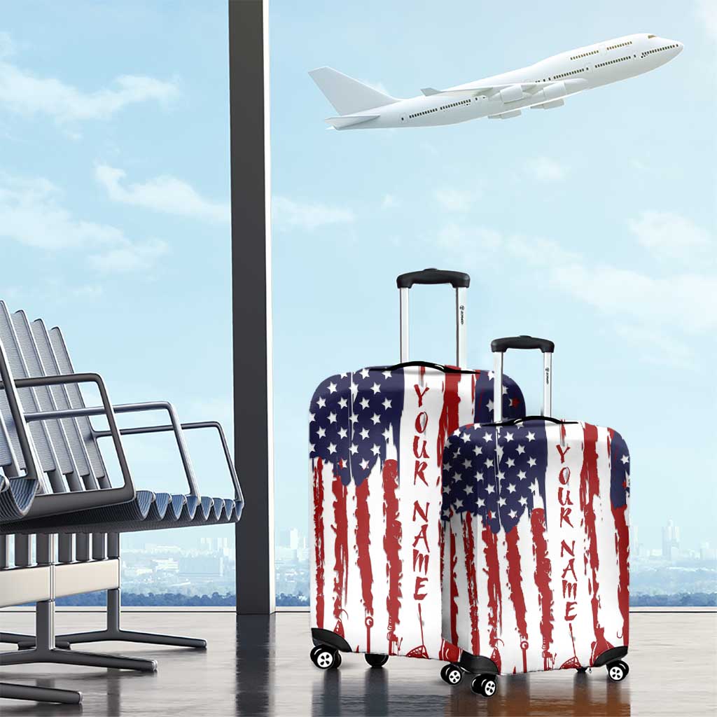 American Flag Fishing Luggage Cover Lure and Hook Elements and Custom Name Print - Wonder Print Shop