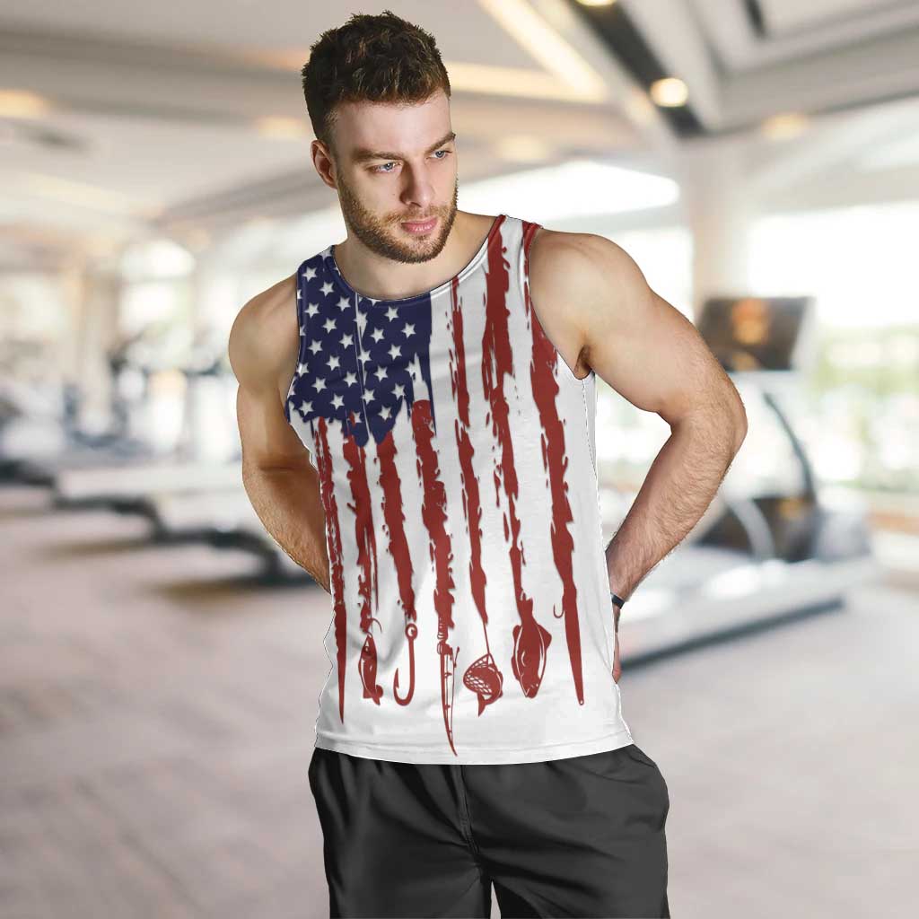 American Flag Fishing Men Tank Top Lure and Hook Elements and Custom Name Print - Wonder Print Shop