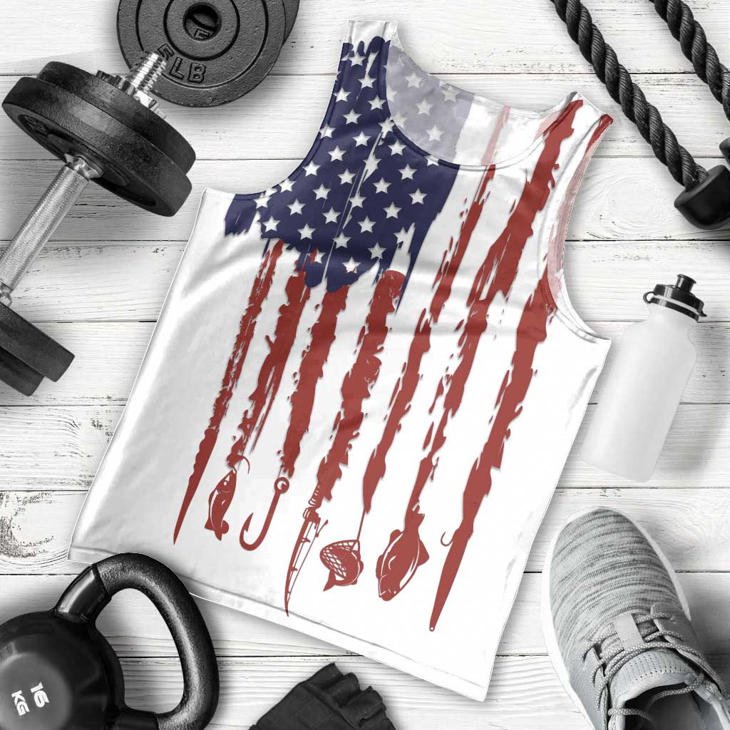 American Flag Fishing Men Tank Top Lure and Hook Elements and Custom Name Print - Wonder Print Shop