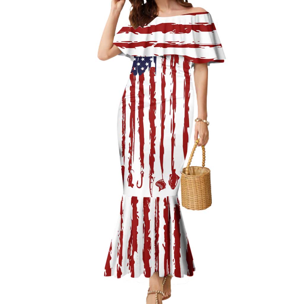 American Flag Fishing Mermaid Dress Lure and Hook Elements and Custom Name Print - Wonder Print Shop