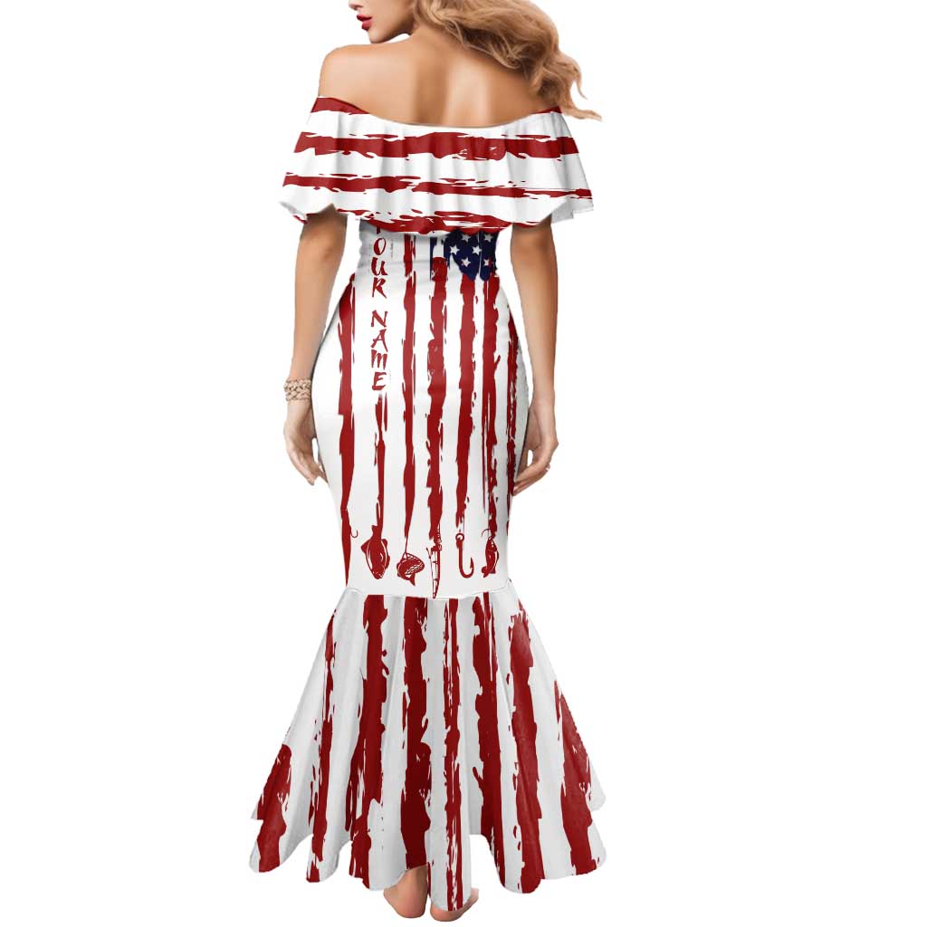 American Flag Fishing Mermaid Dress Lure and Hook Elements and Custom Name Print - Wonder Print Shop