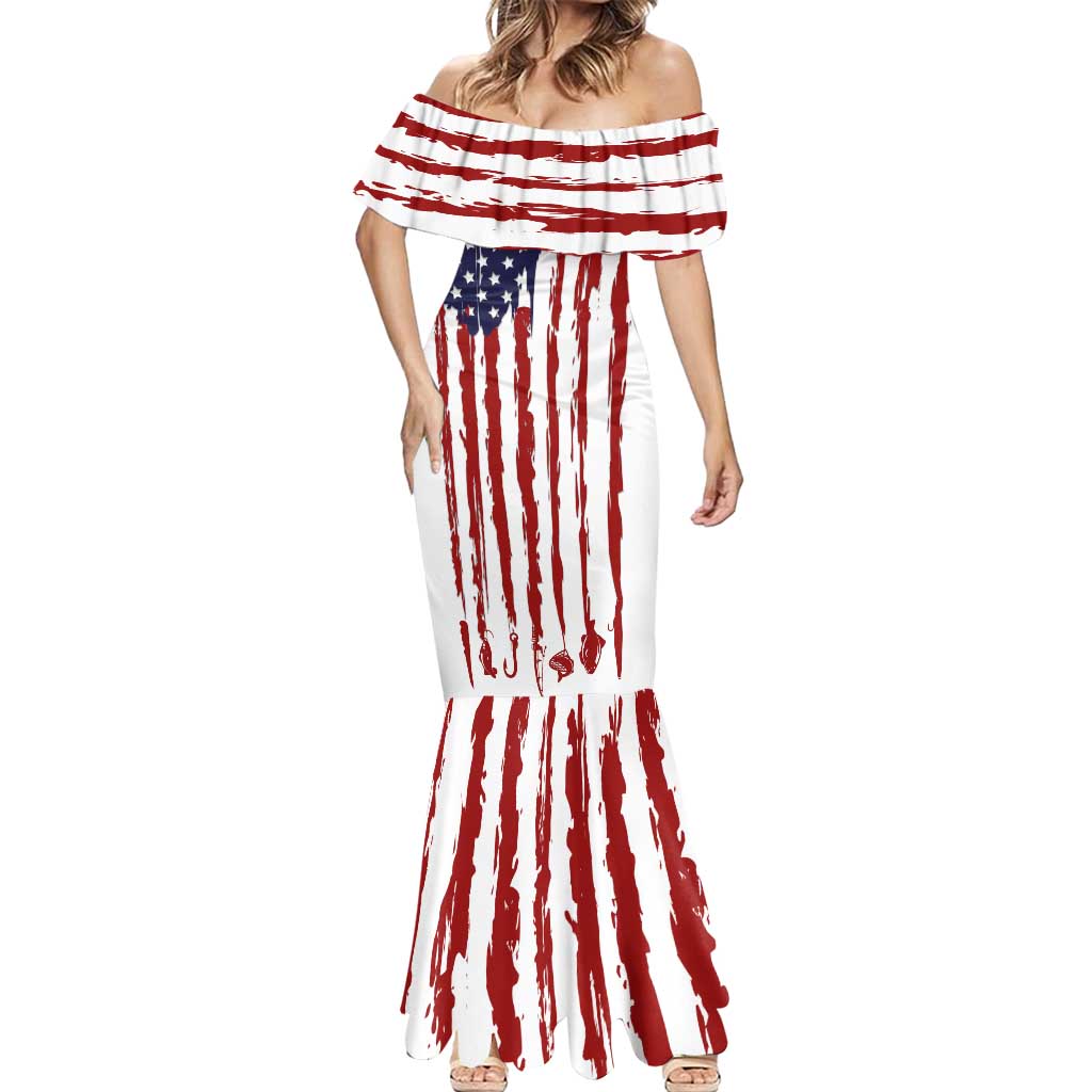 American Flag Fishing Mermaid Dress Lure and Hook Elements and Custom Name Print - Wonder Print Shop