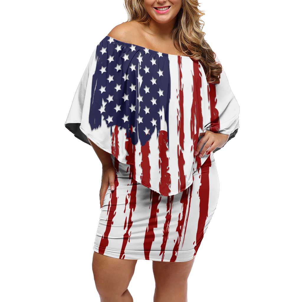 American Flag Fishing Off Shoulder Short Dress Lure and Hook Elements and Custom Name Print - Wonder Print Shop