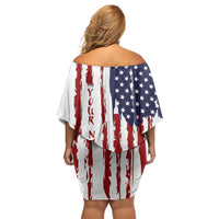 American Flag Fishing Off Shoulder Short Dress Lure and Hook Elements and Custom Name Print - Wonder Print Shop