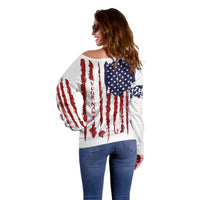 American Flag Fishing Off Shoulder Sweater Lure and Hook Elements and Custom Name Print - Wonder Print Shop