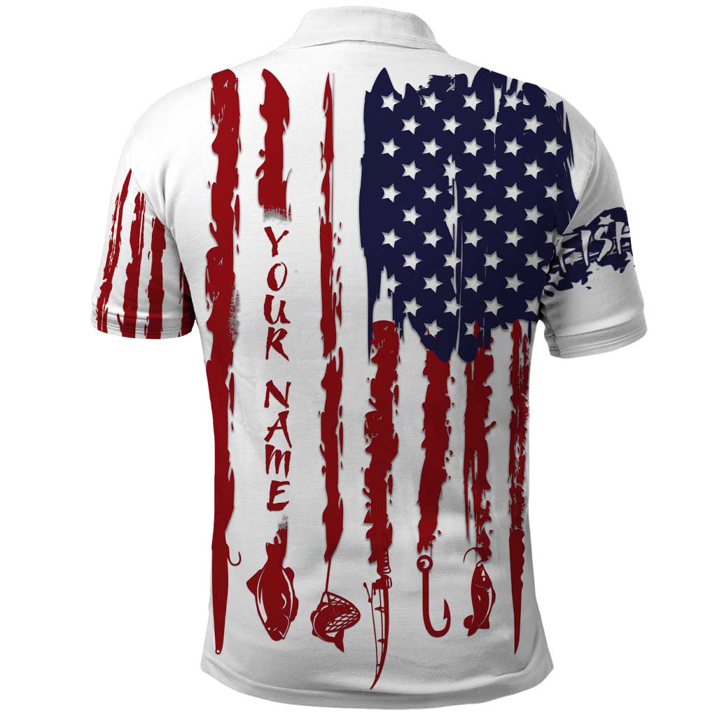 American Flag Fishing Polo Shirt Lure and Hook Elements and Custom Name Print - Wonder Print Shop