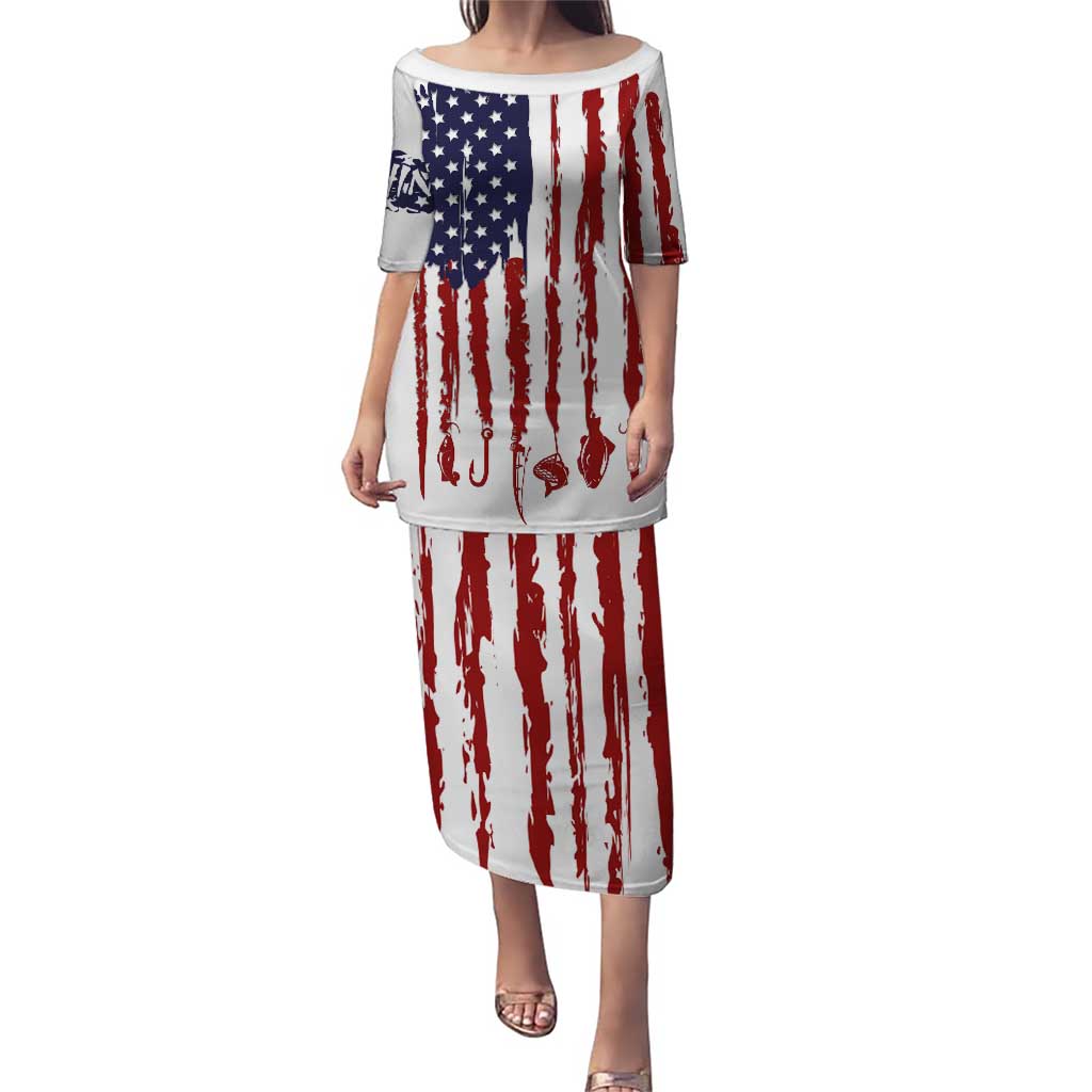 American Flag Fishing Puletasi Lure and Hook Elements and Custom Name Print - Wonder Print Shop