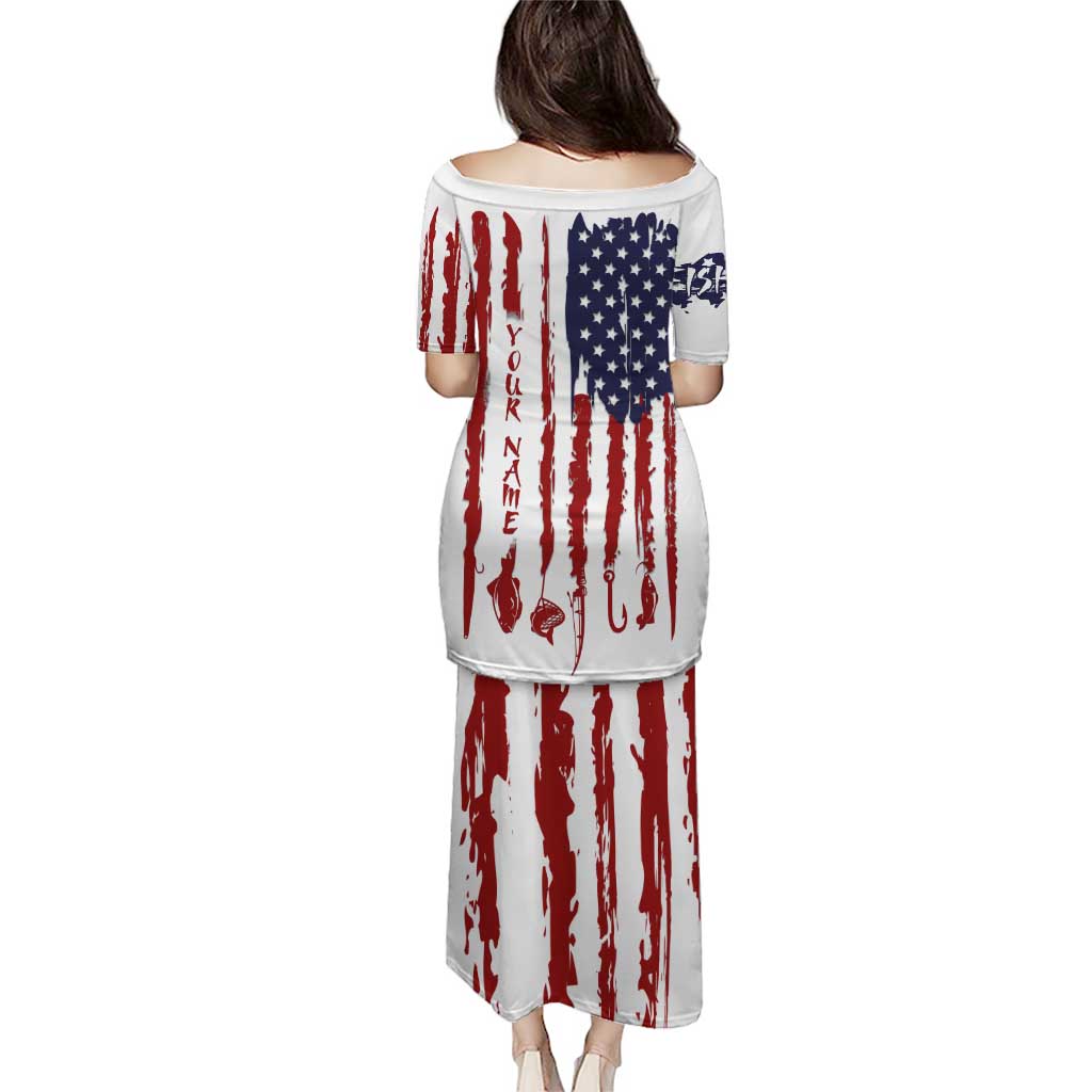 American Flag Fishing Puletasi Lure and Hook Elements and Custom Name Print - Wonder Print Shop