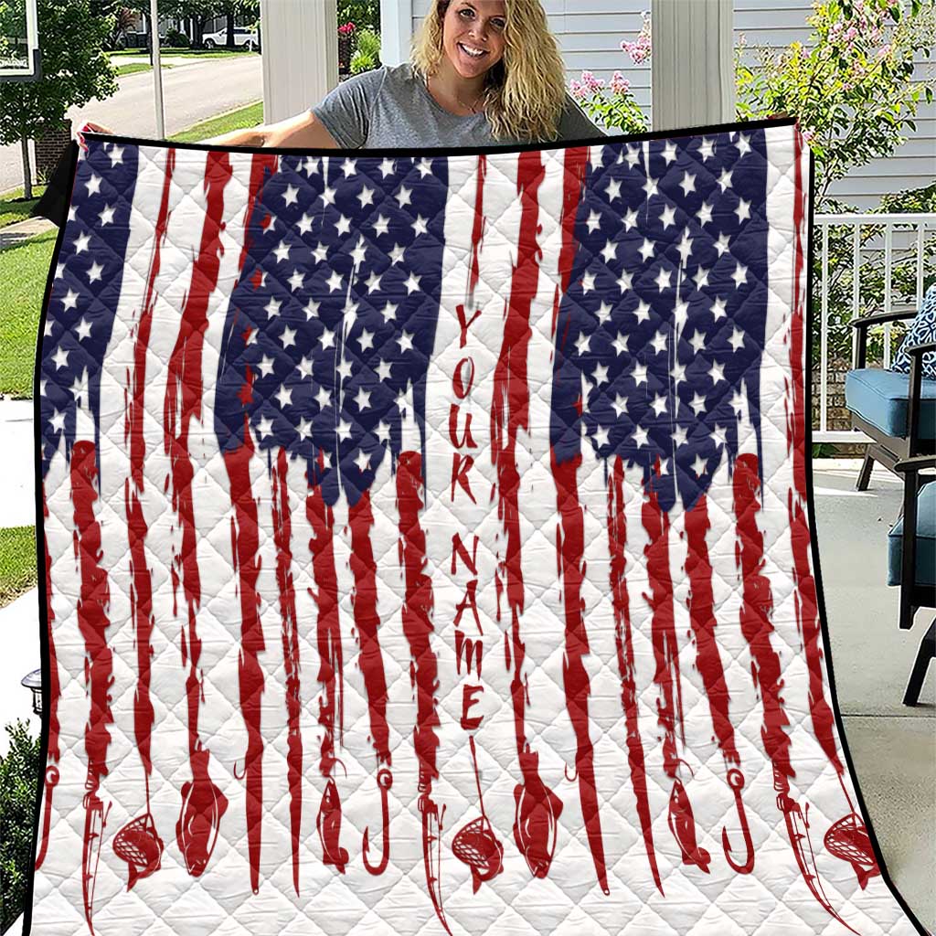 American Flag Fishing Quilt Lure and Hook Elements and Custom Name Print - Wonder Print Shop