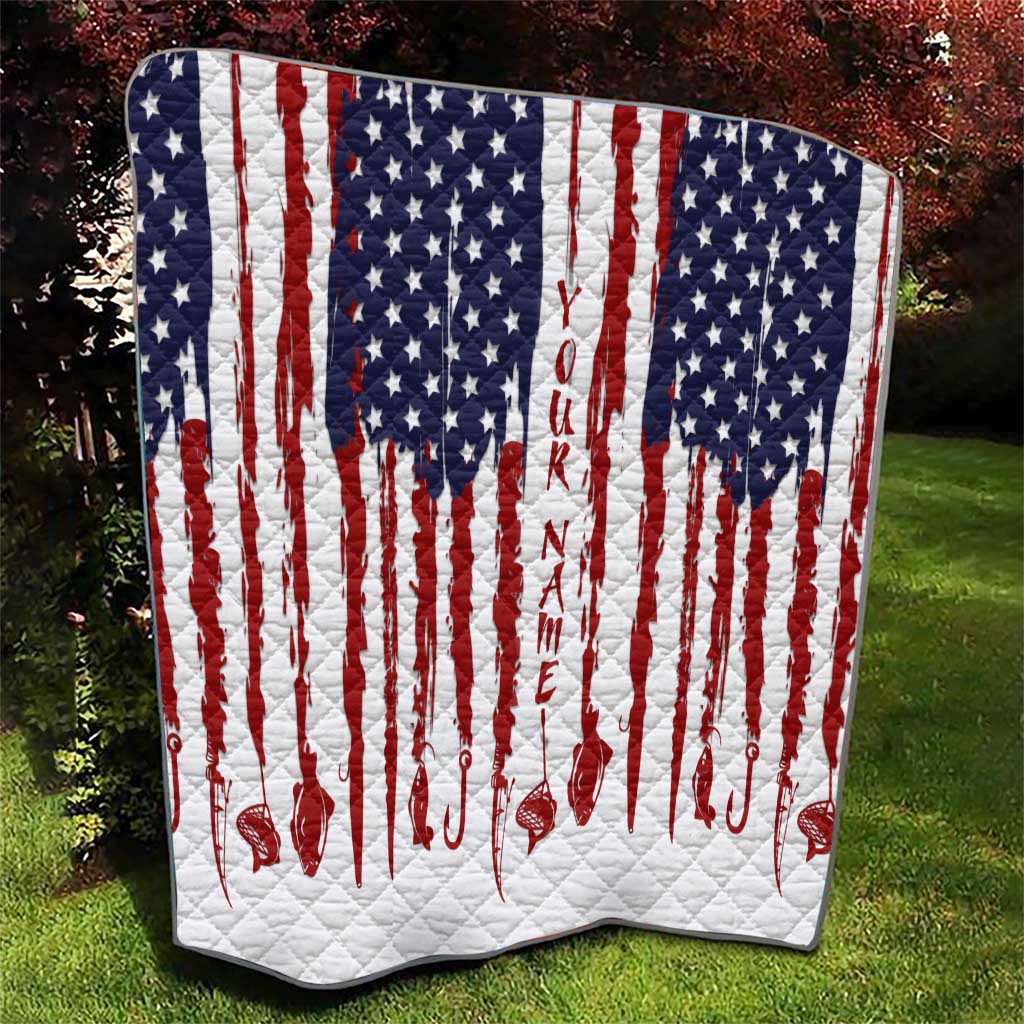 American Flag Fishing Quilt Lure and Hook Elements and Custom Name Print - Wonder Print Shop