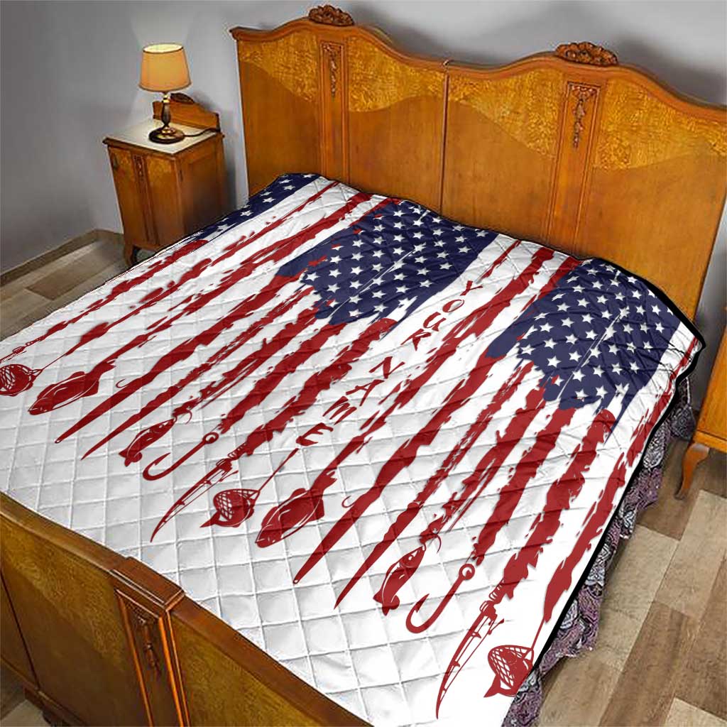 American Flag Fishing Quilt Lure and Hook Elements and Custom Name Print - Wonder Print Shop
