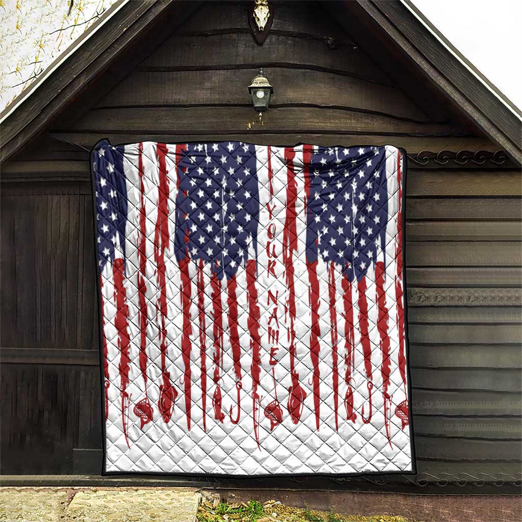 American Flag Fishing Quilt Lure and Hook Elements and Custom Name Print - Wonder Print Shop