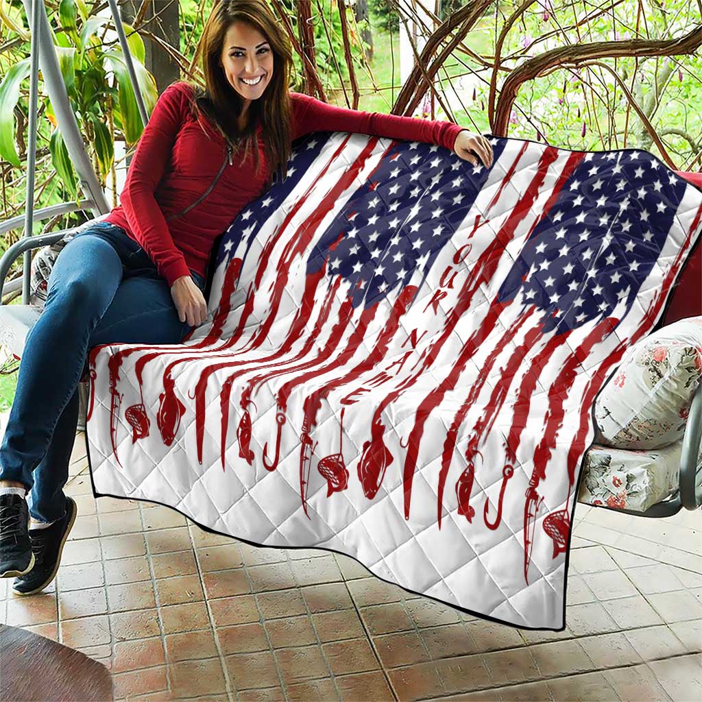 American Flag Fishing Quilt Lure and Hook Elements and Custom Name Print - Wonder Print Shop