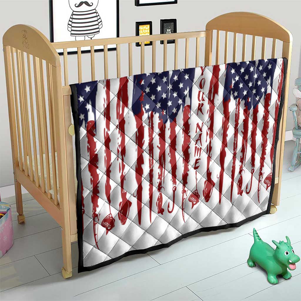 American Flag Fishing Quilt Lure and Hook Elements and Custom Name Print - Wonder Print Shop
