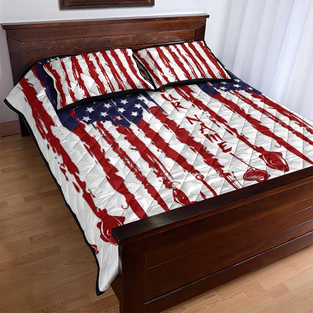 American Flag Fishing Quilt Bed Set Lure and Hook Elements and Custom Name Print - Wonder Print Shop