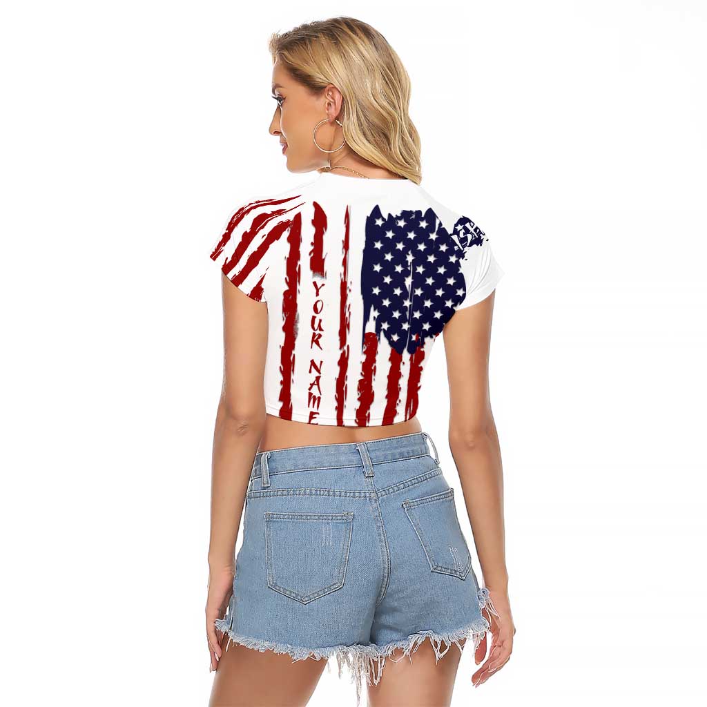 American Flag Fishing Raglan Cropped T Shirt Lure and Hook Elements and Custom Name Print - Wonder Print Shop