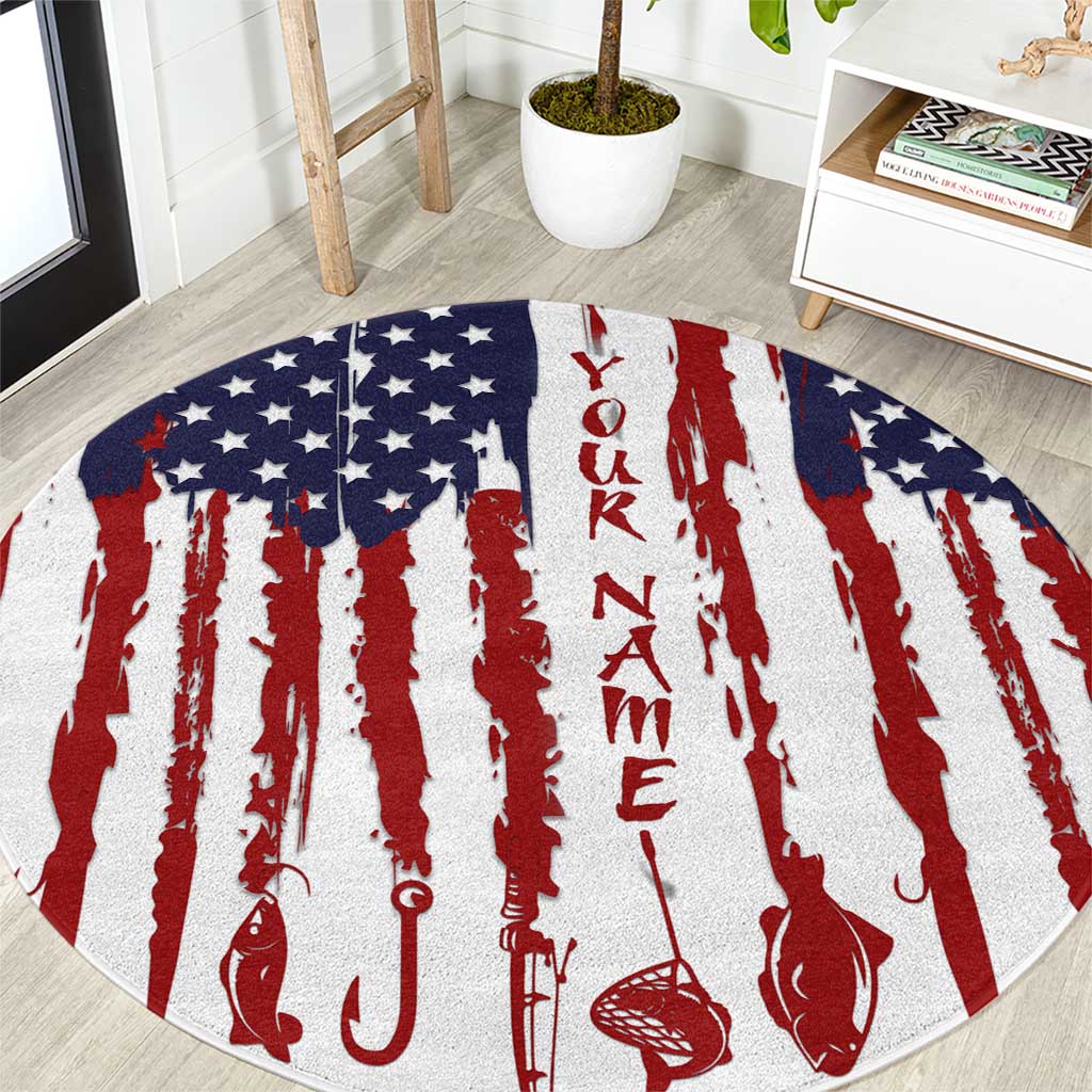 American Flag Fishing Round Carpet Lure and Hook Elements and Custom Name Print - Wonder Print Shop