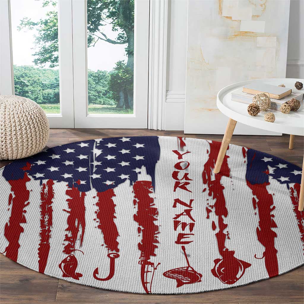 American Flag Fishing Round Carpet Lure and Hook Elements and Custom Name Print - Wonder Print Shop