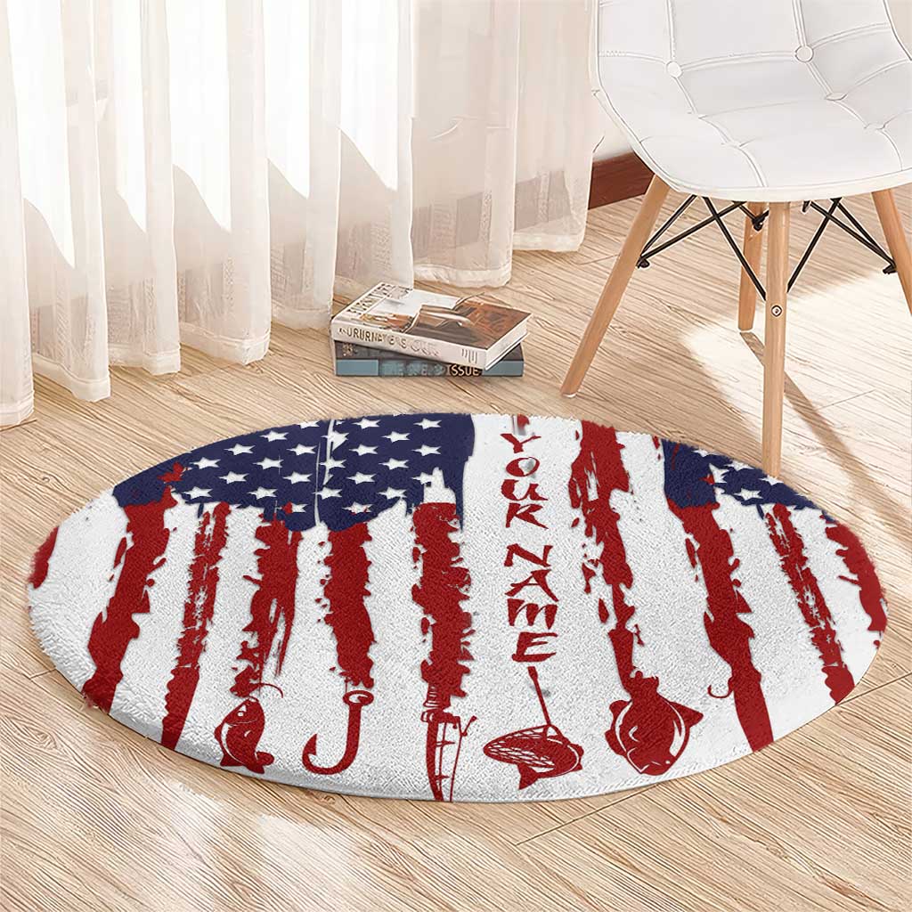 American Flag Fishing Round Carpet Lure and Hook Elements and Custom Name Print - Wonder Print Shop